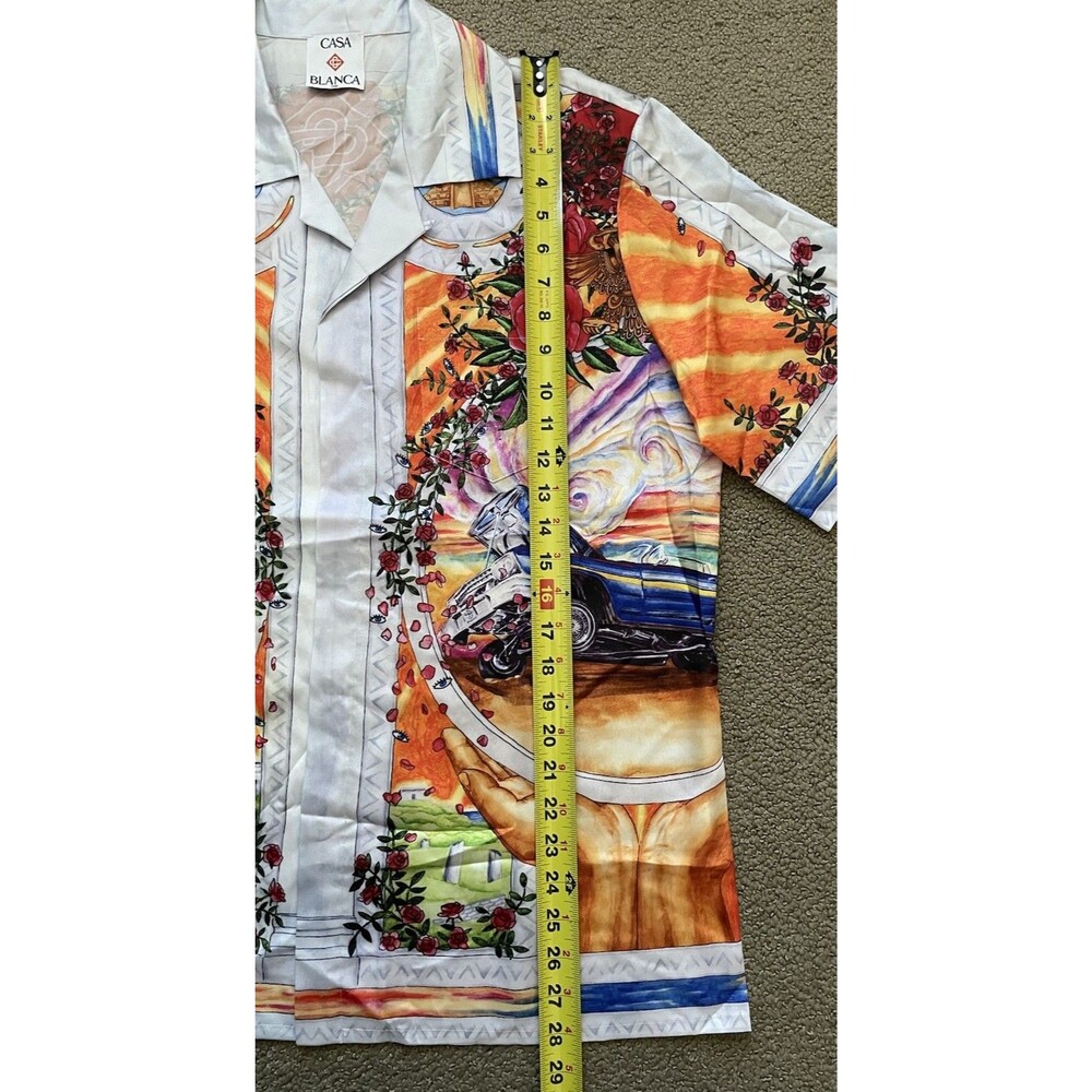 Casablanca Low Rider Silk Shirt Mens L Short Sleeve Camp Collar Made Italy - Picture 7 of 8